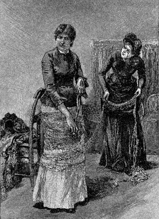 Female Smugglers unwrap their illegal lace from beneath their skirts