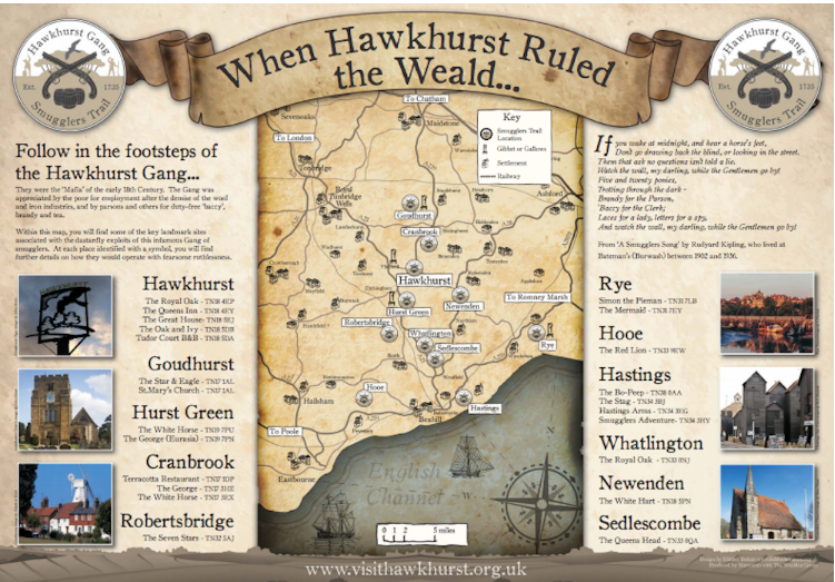 A map of when Hawkhurst Gang ruled the area and the pubs they used as bases